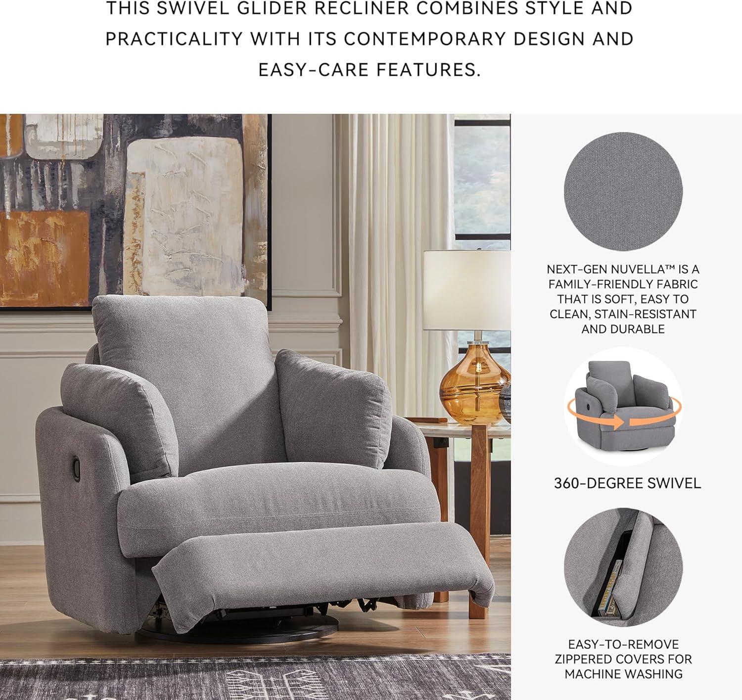 imageSignature Design by Ashley Modmax Contemporary Swivel Glider Recliner PressBack Reclining Cleanable ampamp Durable Performance Fabric 21quot Seat Height GrayLight Gray