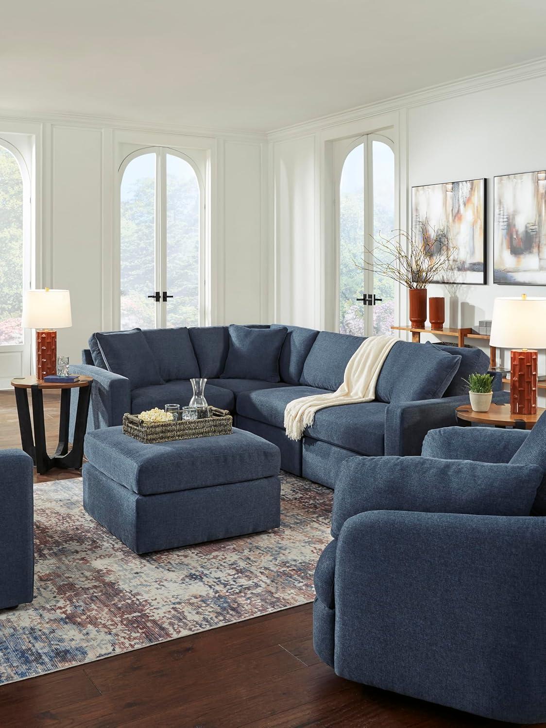 imageSignature Design by Ashley Modmax Contemporary Swivel Glider Recliner PressBack Reclining Cleanable ampamp Durable Performance Fabric 21quot Seat Height GrayBlue