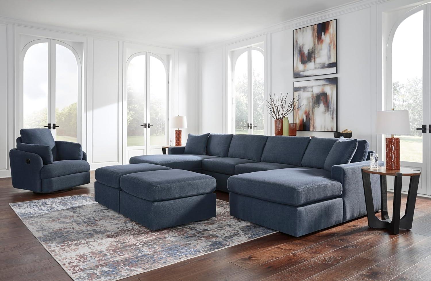 imageSignature Design by Ashley Modmax Contemporary Swivel Glider Recliner PressBack Reclining Cleanable ampamp Durable Performance Fabric 21quot Seat Height GrayBlue