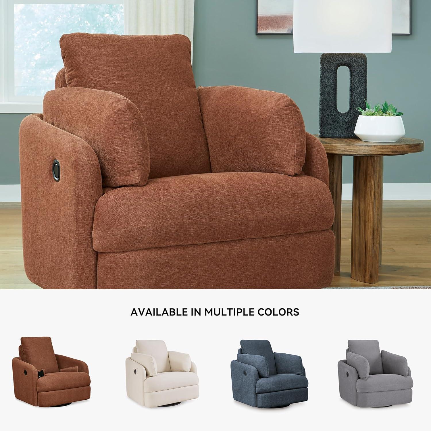 imageSignature Design by Ashley Modmax Contemporary Swivel Glider Recliner PressBack Reclining Cleanable ampamp Durable Performance Fabric 21quot Seat Height GrayBurnt Orange