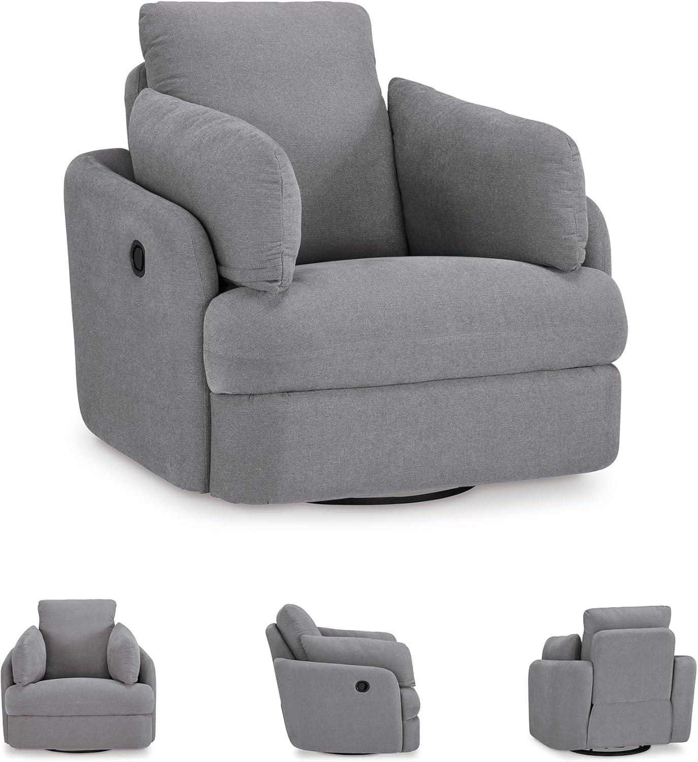 imageSignature Design by Ashley Modmax Contemporary Swivel Glider Recliner PressBack Reclining Cleanable ampamp Durable Performance Fabric 21quot Seat Height GrayLight Gray