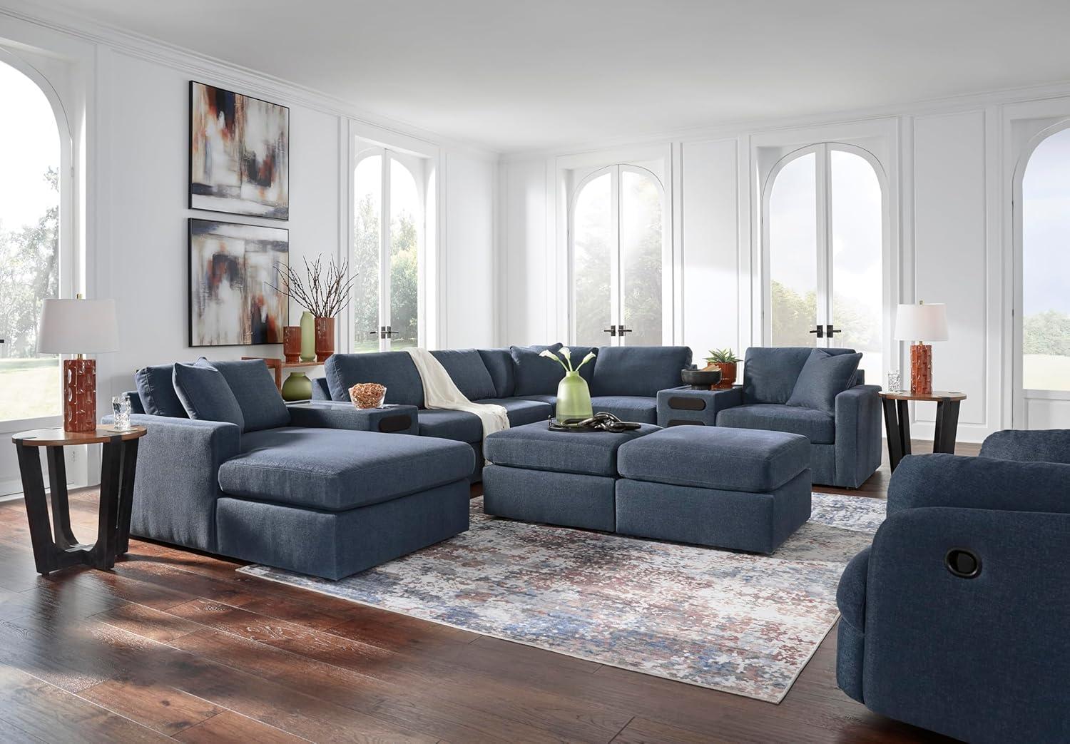 imageSignature Design by Ashley Modmax Contemporary Swivel Glider Recliner PressBack Reclining Cleanable ampamp Durable Performance Fabric 21quot Seat Height GrayBlue