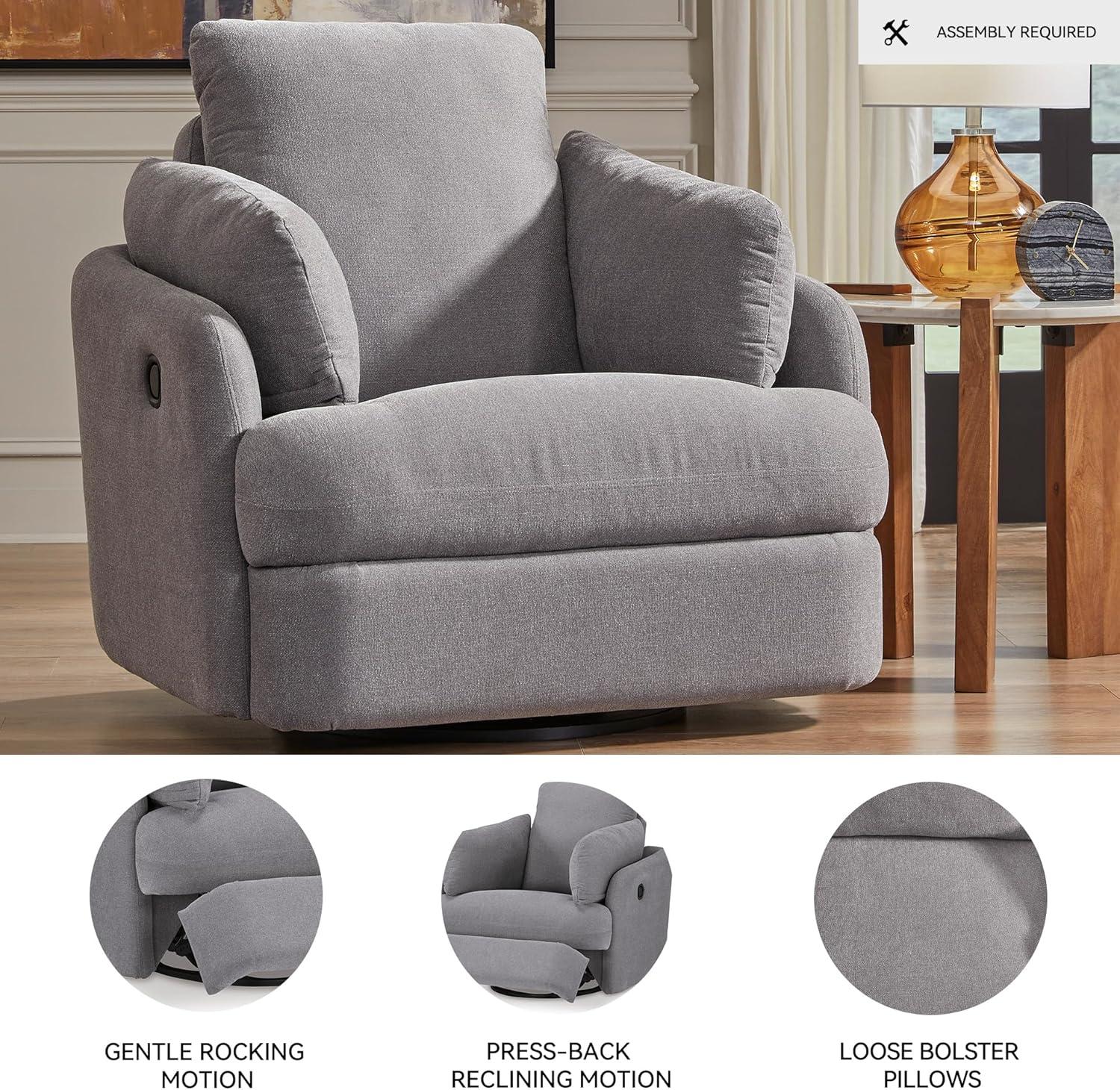 imageSignature Design by Ashley Modmax Contemporary Swivel Glider Recliner PressBack Reclining Cleanable ampamp Durable Performance Fabric 21quot Seat Height GrayLight Gray