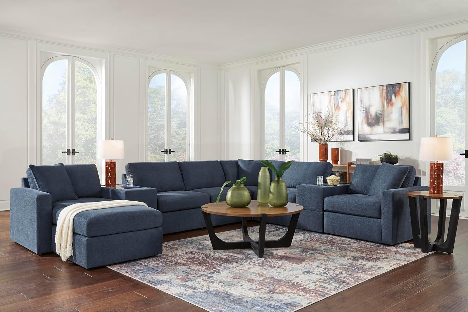 imageSignature Design by Ashley Modmax Contemporary Swivel Glider Recliner PressBack Reclining Cleanable ampamp Durable Performance Fabric 21quot Seat Height GrayBlue