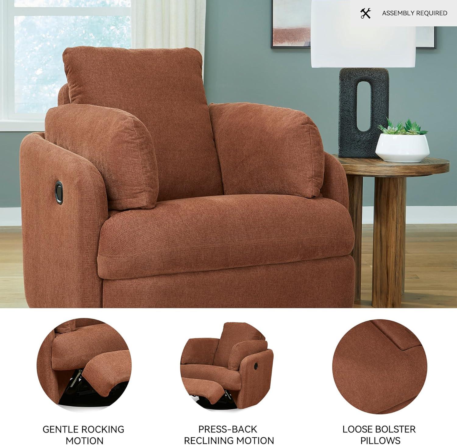 imageSignature Design by Ashley Modmax Contemporary Swivel Glider Recliner PressBack Reclining Cleanable ampamp Durable Performance Fabric 21quot Seat Height GrayBurnt Orange