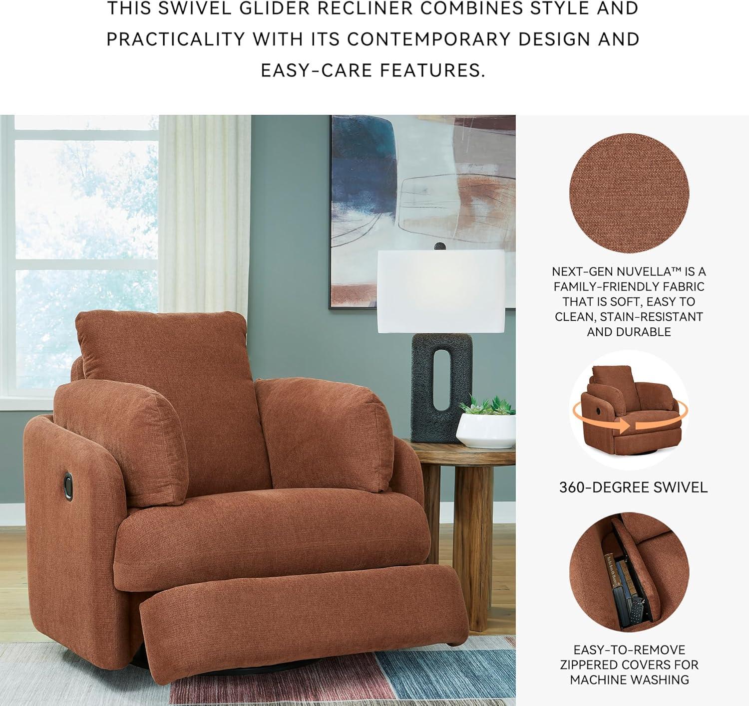 imageSignature Design by Ashley Modmax Contemporary Swivel Glider Recliner PressBack Reclining Cleanable ampamp Durable Performance Fabric 21quot Seat Height GrayBurnt Orange