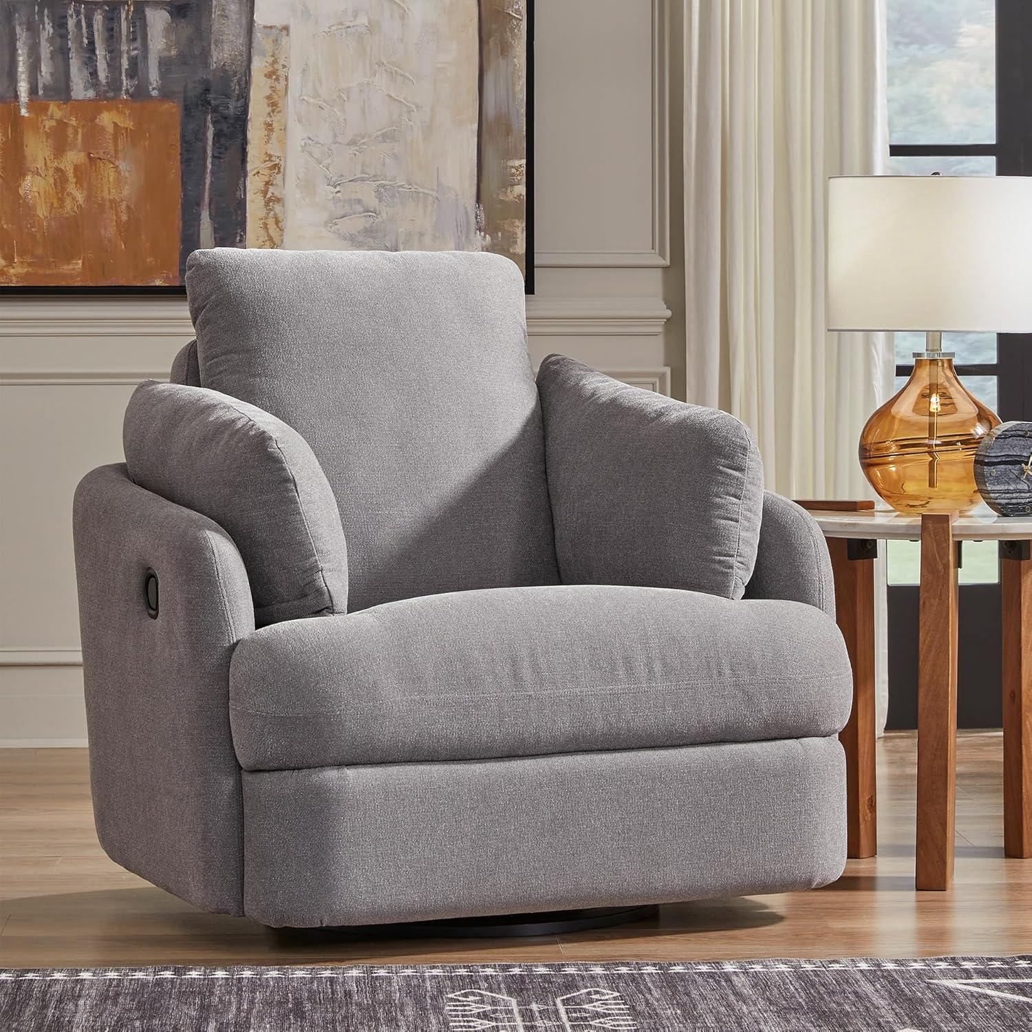 imageSignature Design by Ashley Modmax Contemporary Swivel Glider Recliner PressBack Reclining Cleanable ampamp Durable Performance Fabric 21quot Seat Height GrayLight Gray