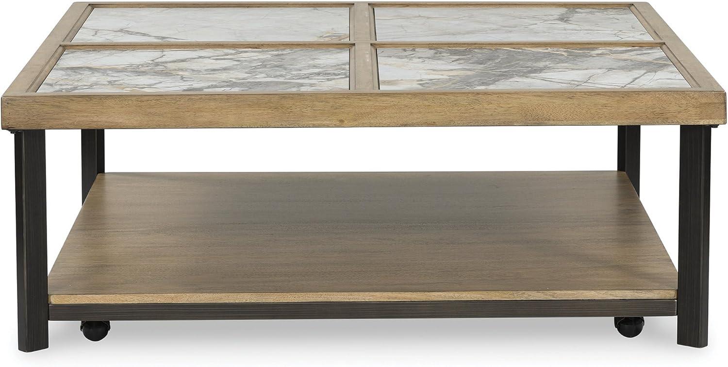 imageSignature Design by Ashley Montia Contemporary Sintered Stone Tabletop Cocktail Table with 4 Legs Light Brown ampamp Gray