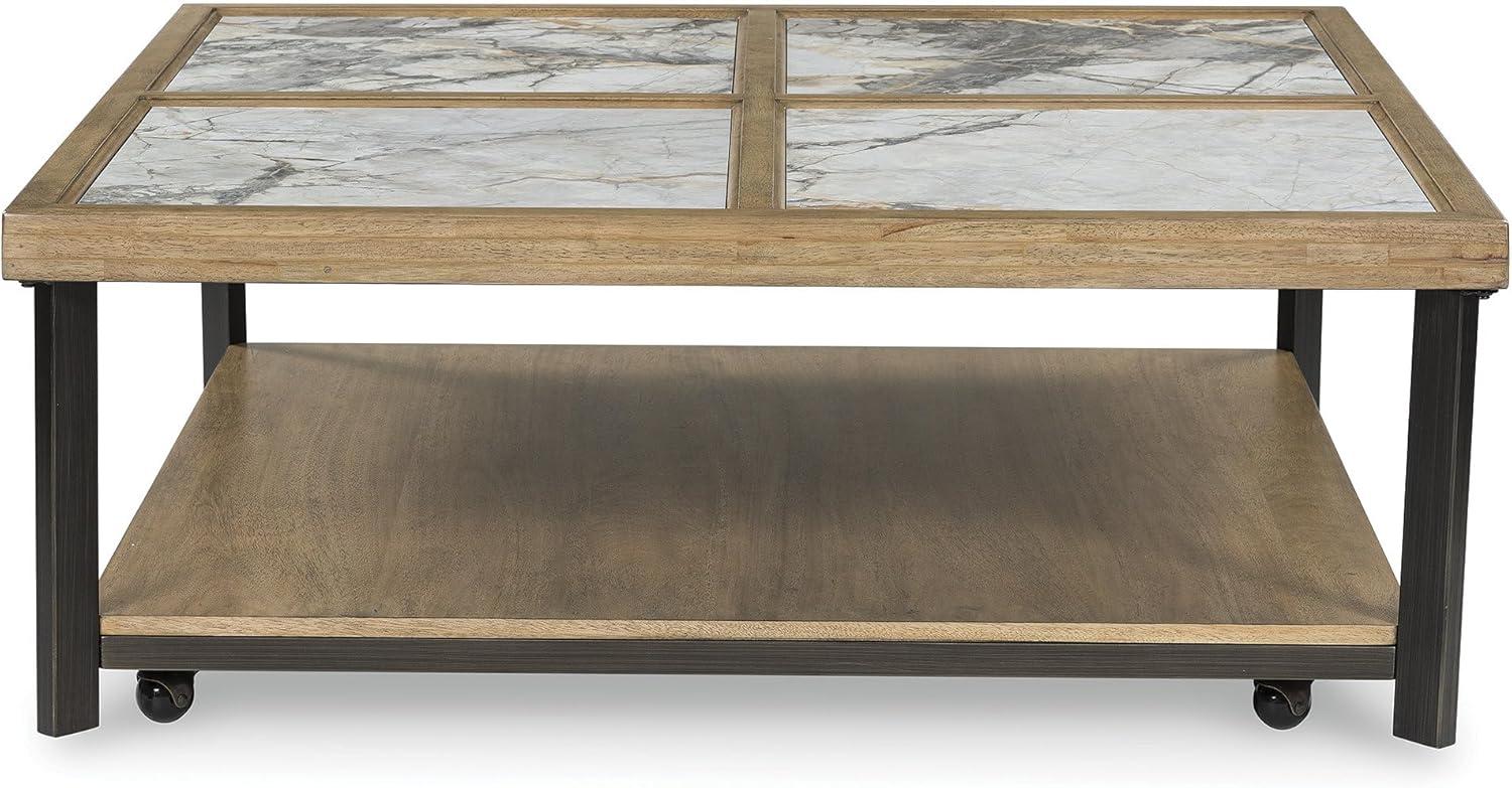 imageSignature Design by Ashley Montia Contemporary Sintered Stone Tabletop Cocktail Table with 4 Legs Light Brown ampamp Gray