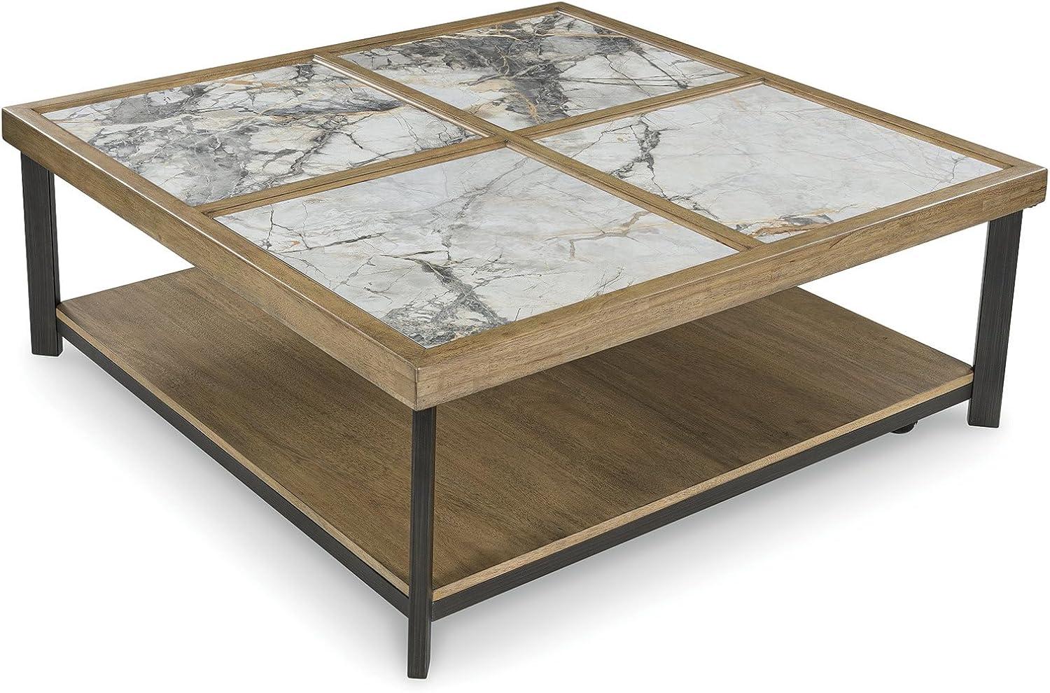 imageSignature Design by Ashley Montia Contemporary Sintered Stone Tabletop Cocktail Table with 4 Legs Light Brown ampamp Gray
