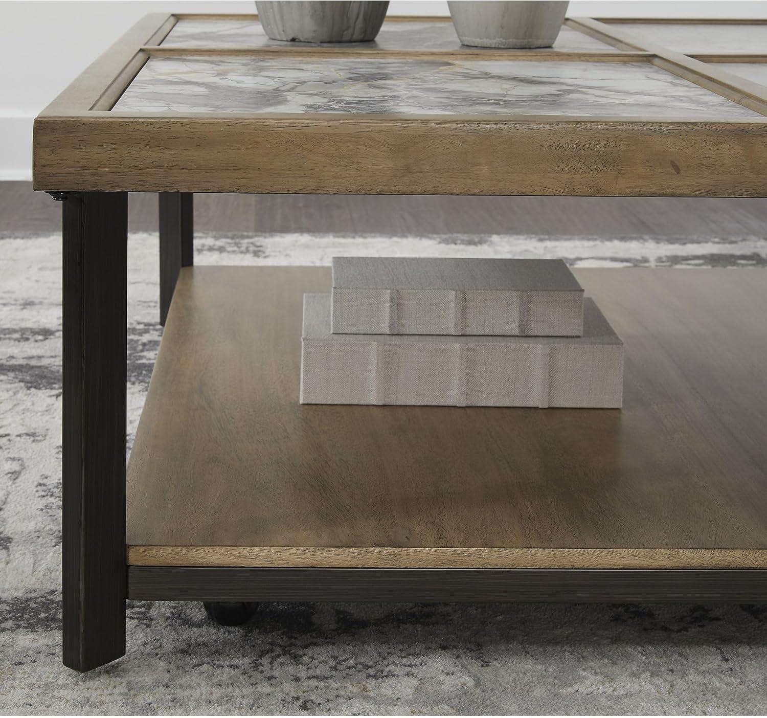 imageSignature Design by Ashley Montia Contemporary Sintered Stone Tabletop Cocktail Table with 4 Legs Light Brown ampamp Gray
