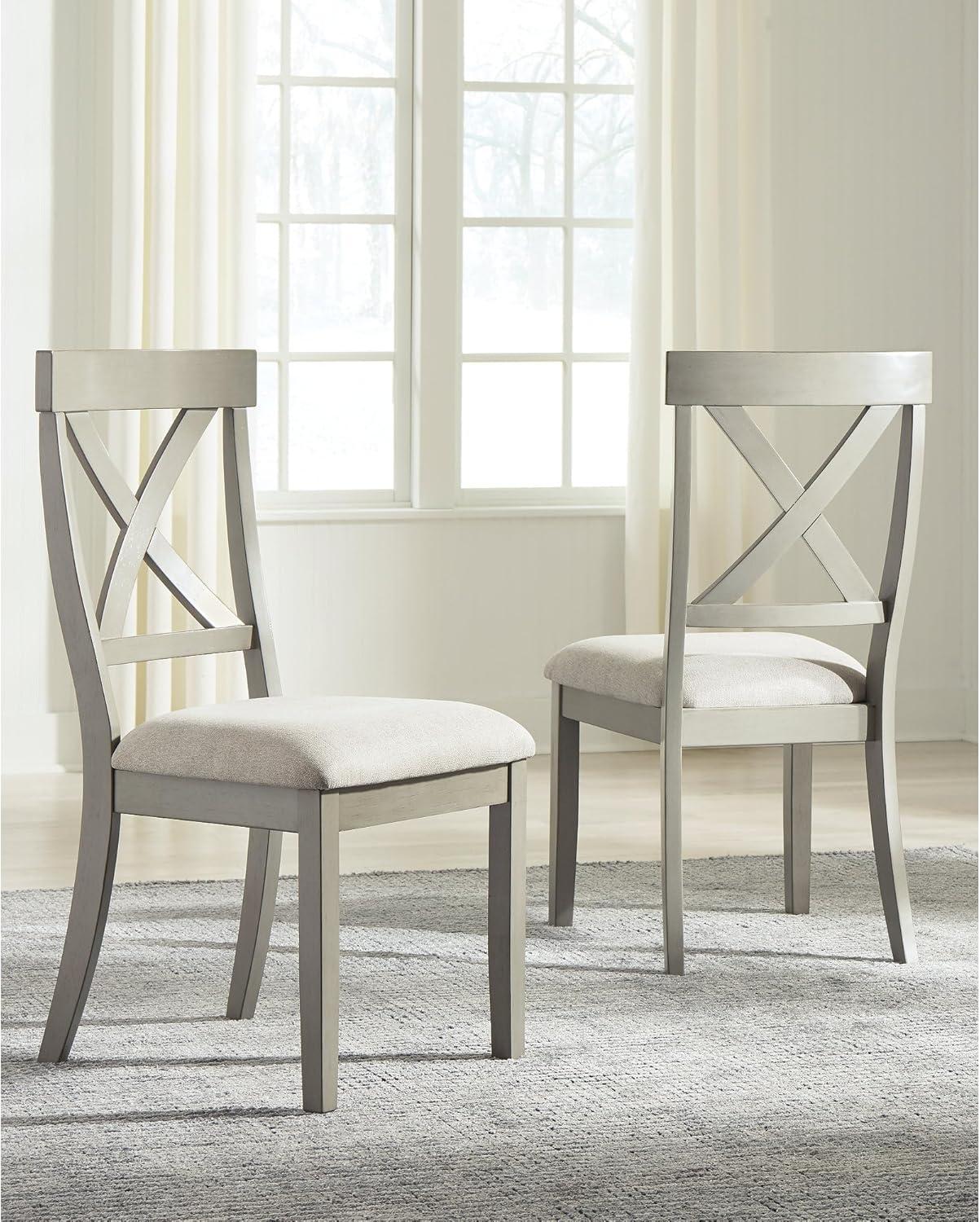 imageSignature Design by Ashley Moriville Modern Farmhouse 19quot Upholstered Dining Room Chair 2 Count BrownGrey