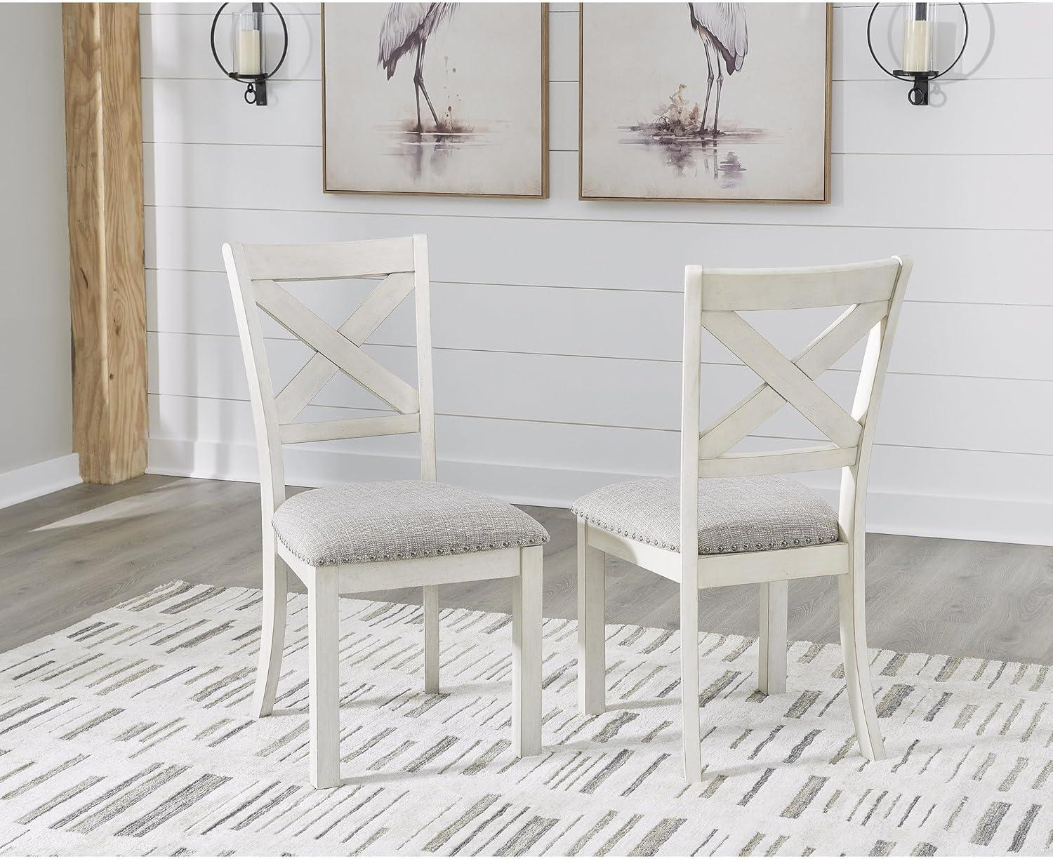 imageSignature Design by Ashley Moriville Modern Farmhouse 19quot Upholstered Dining Room Chair 2 Count BrownWhite
