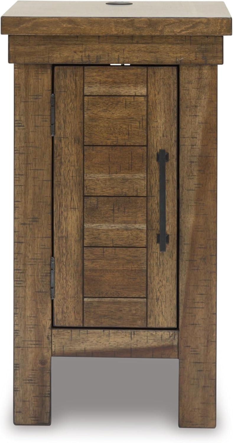imageSignature Design by Ashley Moriville Rustic Farmhouse End Table with 1 Cabinet Door and USB Ports BrownBrown