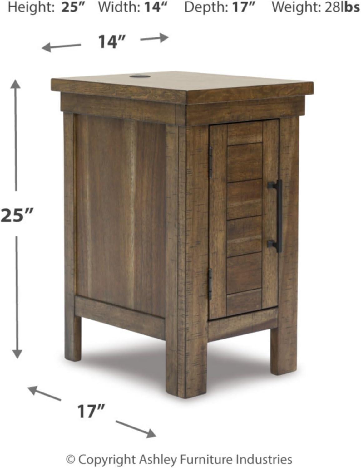 imageSignature Design by Ashley Moriville Rustic Farmhouse End Table with 1 Cabinet Door and USB Ports BrownBrown