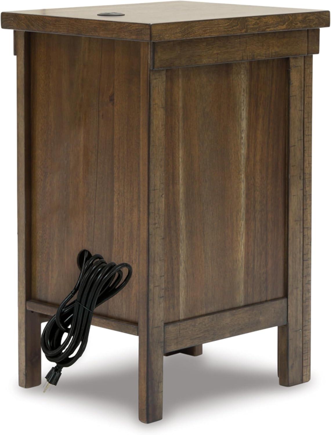 imageSignature Design by Ashley Moriville Rustic Farmhouse End Table with 1 Cabinet Door and USB Ports BrownBrown