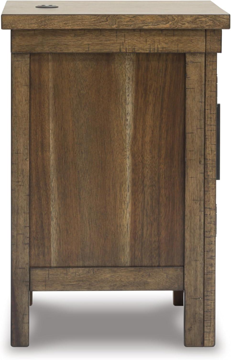 imageSignature Design by Ashley Moriville Rustic Farmhouse End Table with 1 Cabinet Door and USB Ports BrownBrown