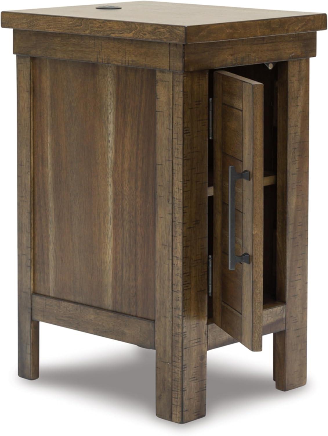 imageSignature Design by Ashley Moriville Rustic Farmhouse End Table with 1 Cabinet Door and USB Ports BrownBrown