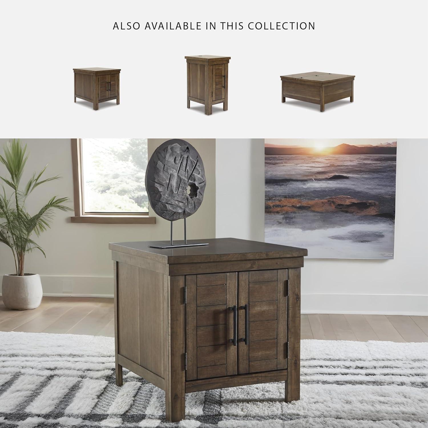 imageSignature Design by Ashley Moriville Rustic Farmhouse Rectangular End Table with Dual Cabinet Doors Antique BronzeTone Hardware Wood 25quot High BrownDark Brown