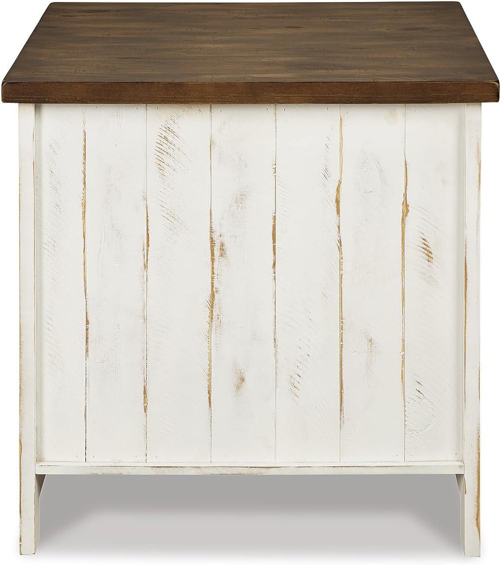 imageSignature Design by Ashley Moriville Rustic Farmhouse Rectangular End Table with Dual Cabinet Doors Antique BronzeTone Hardware Wood 25quot High BrownWhiteBrown