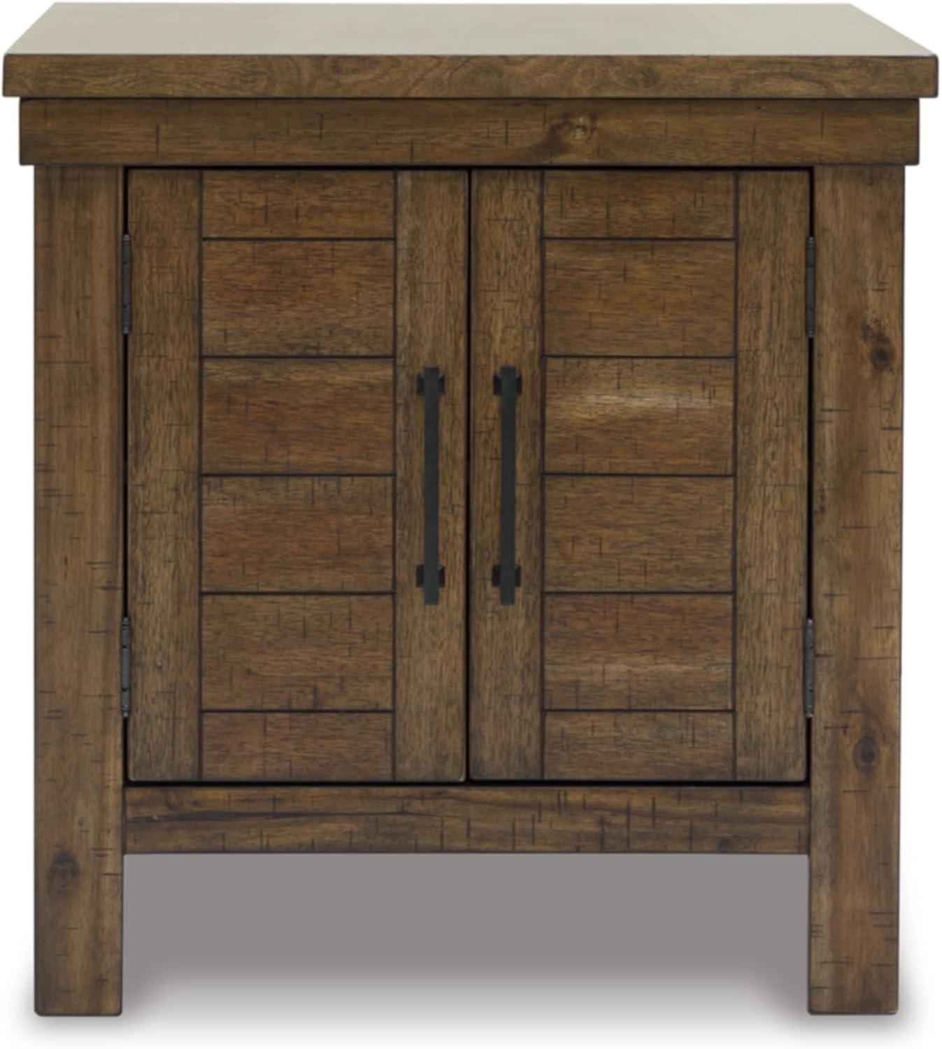 imageSignature Design by Ashley Moriville Rustic Farmhouse Rectangular End Table with Dual Cabinet Doors Antique BronzeTone Hardware Wood 25quot High BrownDark Brown