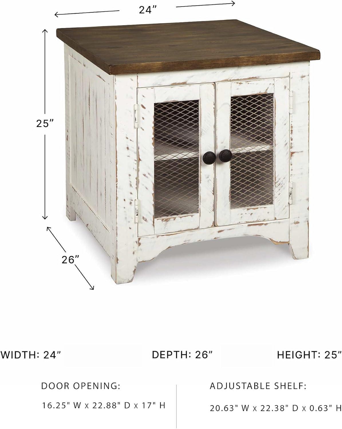 imageSignature Design by Ashley Moriville Rustic Farmhouse Rectangular End Table with Dual Cabinet Doors Antique BronzeTone Hardware Wood 25quot High BrownWhiteBrown