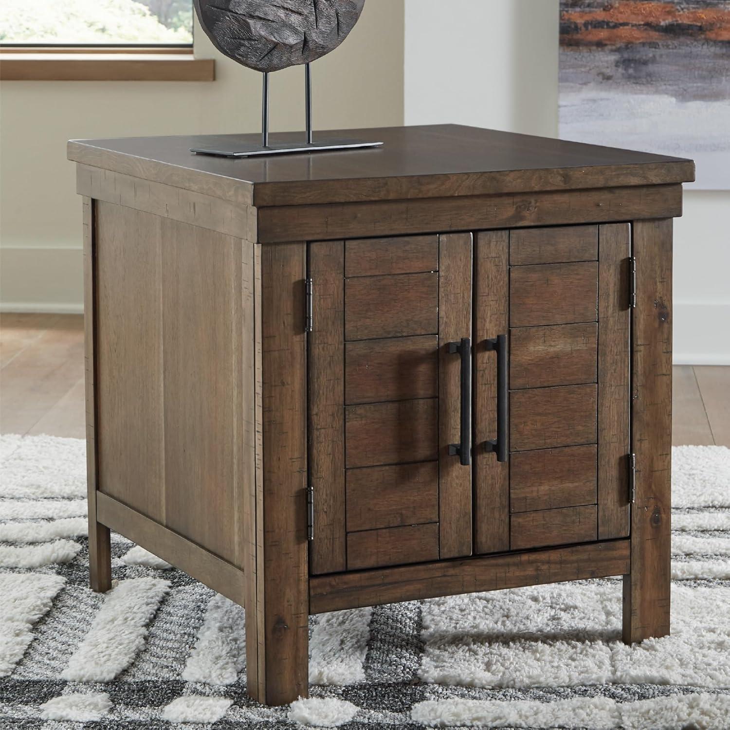 imageSignature Design by Ashley Moriville Rustic Farmhouse Rectangular End Table with Dual Cabinet Doors Antique BronzeTone Hardware Wood 25quot High BrownDark Brown