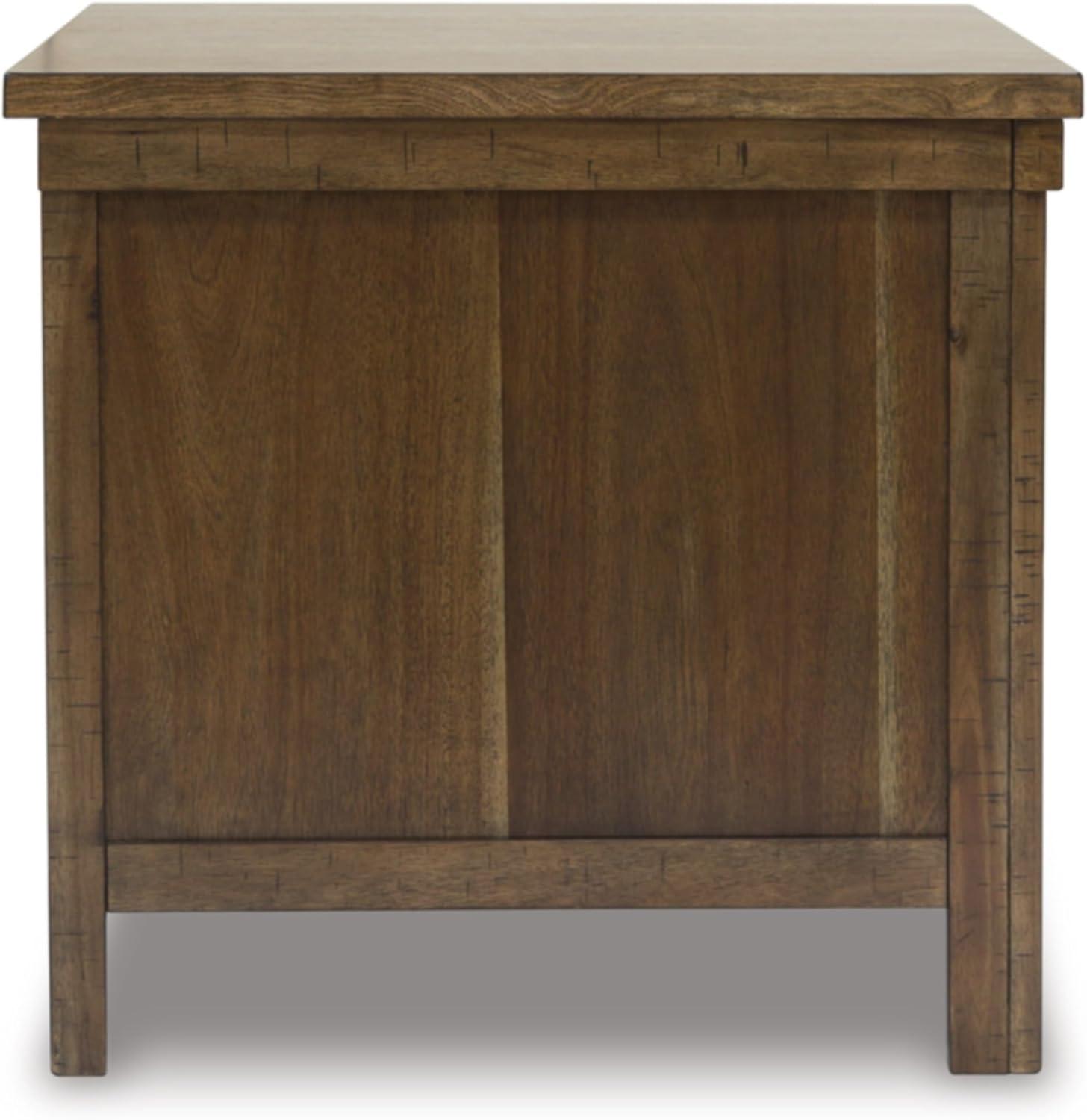 imageSignature Design by Ashley Moriville Rustic Farmhouse Rectangular End Table with Dual Cabinet Doors Antique BronzeTone Hardware Wood 25quot High BrownDark Brown