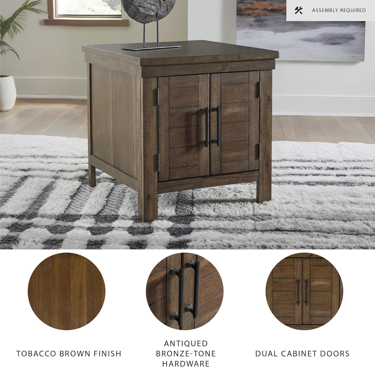 imageSignature Design by Ashley Moriville Rustic Farmhouse Rectangular End Table with Dual Cabinet Doors Antique BronzeTone Hardware Wood 25quot High BrownDark Brown