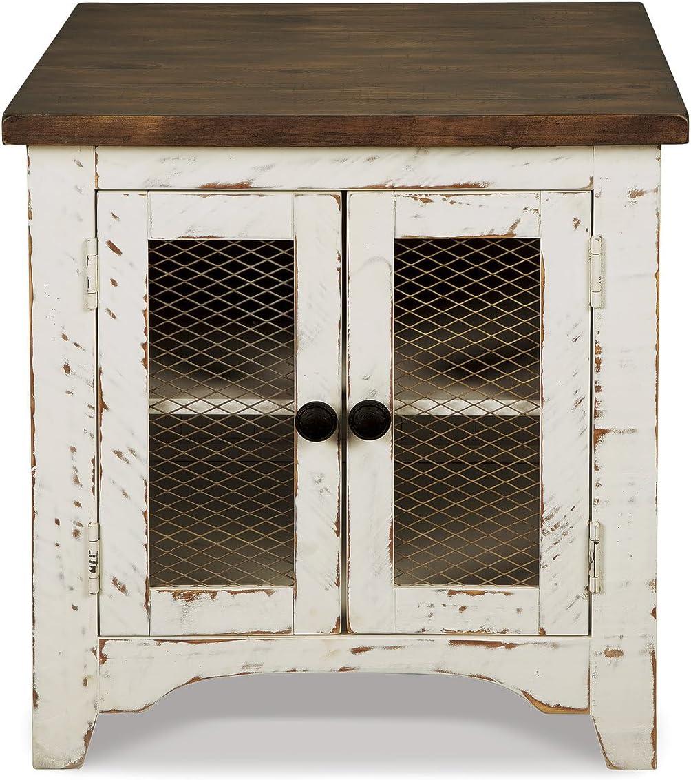 imageSignature Design by Ashley Moriville Rustic Farmhouse Rectangular End Table with Dual Cabinet Doors Antique BronzeTone Hardware Wood 25quot High BrownWhiteBrown