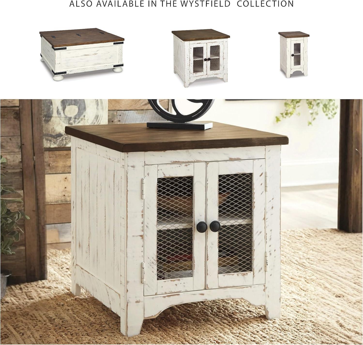 imageSignature Design by Ashley Moriville Rustic Farmhouse Rectangular End Table with Dual Cabinet Doors Antique BronzeTone Hardware Wood 25quot High BrownWhiteBrown