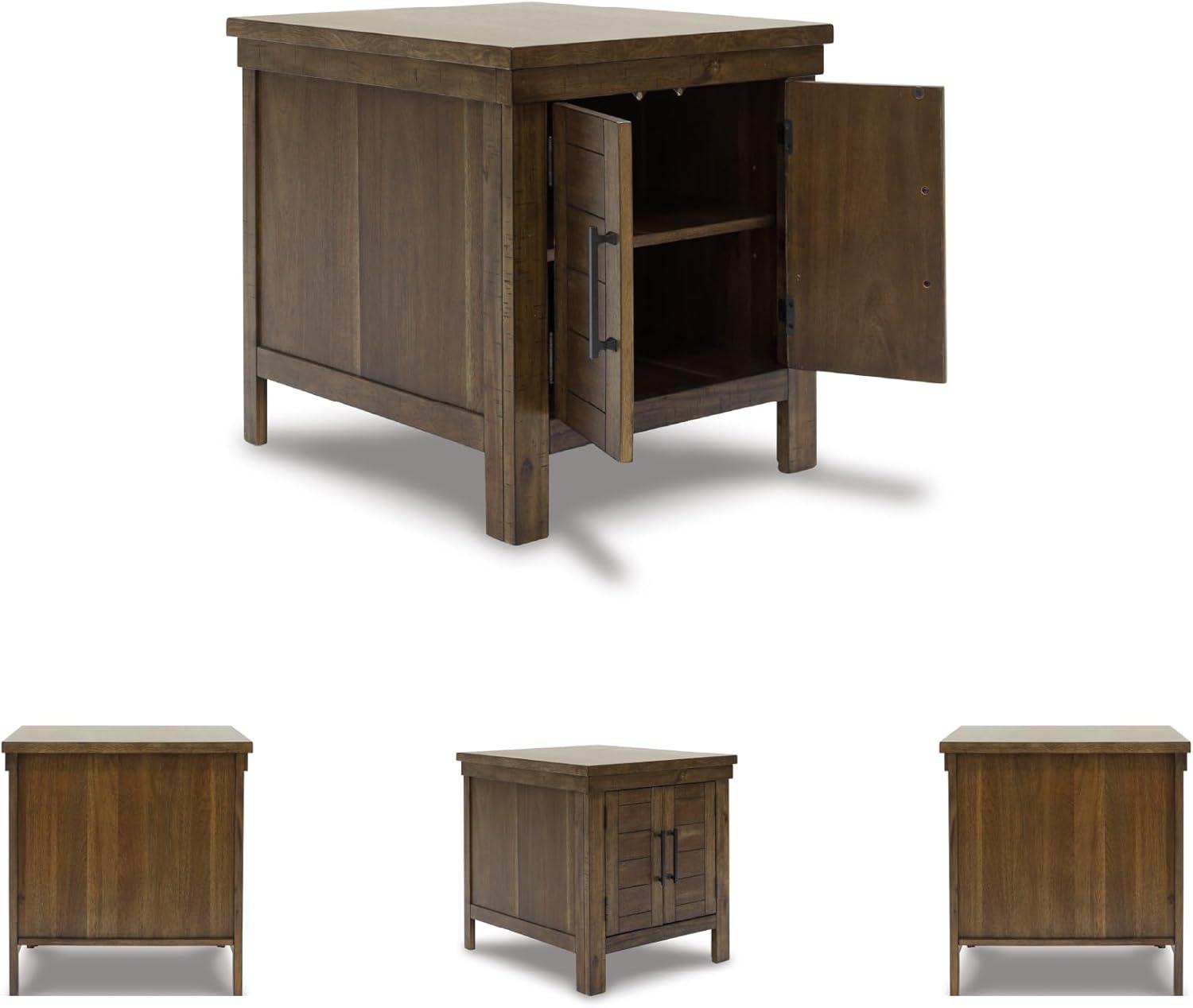 imageSignature Design by Ashley Moriville Rustic Farmhouse Rectangular End Table with Dual Cabinet Doors Antique BronzeTone Hardware Wood 25quot High BrownDark Brown