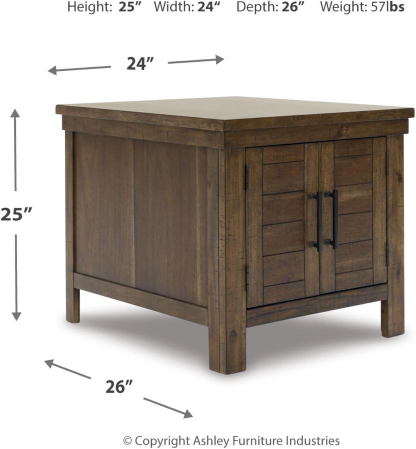 imageSignature Design by Ashley Moriville Rustic Farmhouse Rectangular End Table with Dual Cabinet Doors Antique BronzeTone Hardware Wood 25quot High BrownDark Brown
