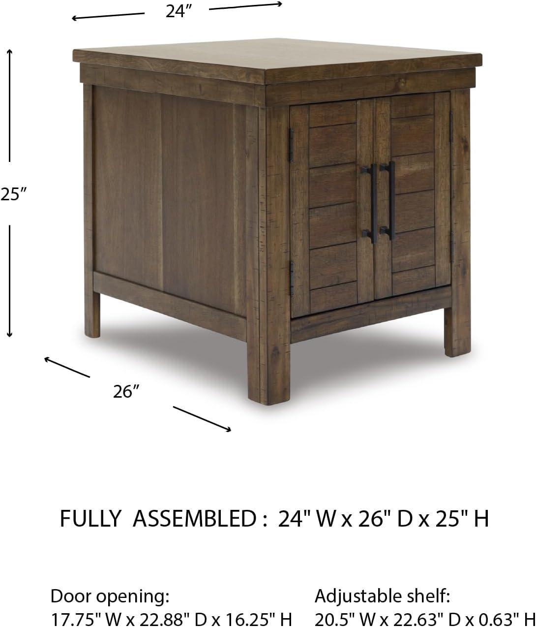 imageSignature Design by Ashley Moriville Rustic Farmhouse Rectangular End Table with Dual Cabinet Doors Antique BronzeTone Hardware Wood 25quot High BrownDark Brown