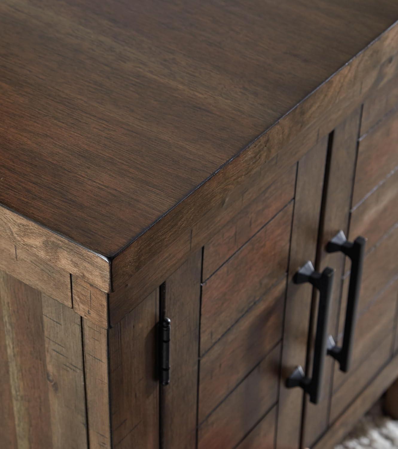 imageSignature Design by Ashley Moriville Rustic Farmhouse Rectangular End Table with Dual Cabinet Doors Antique BronzeTone Hardware Wood 25quot High BrownDark Brown