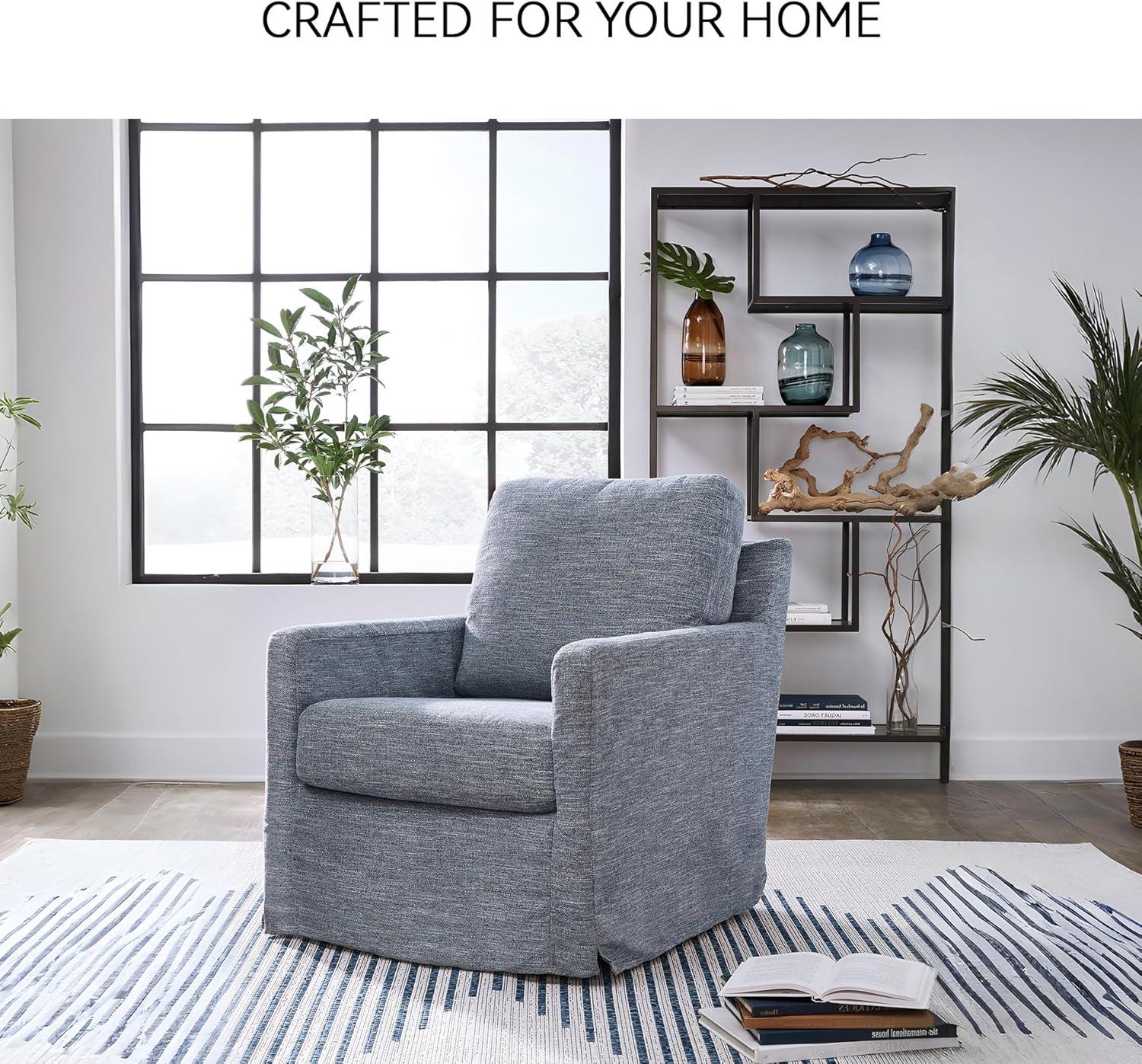 imageSignature Design by Ashley Nenana NextGen Nuvella Casual UV Resistant Upholstered Swivel Glider Accent Chair with Removable Slipcover BlueBlue