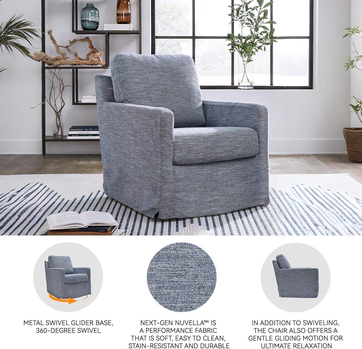 imageSignature Design by Ashley Nenana NextGen Nuvella Casual UV Resistant Upholstered Swivel Glider Accent Chair with Removable Slipcover BlueBlue
