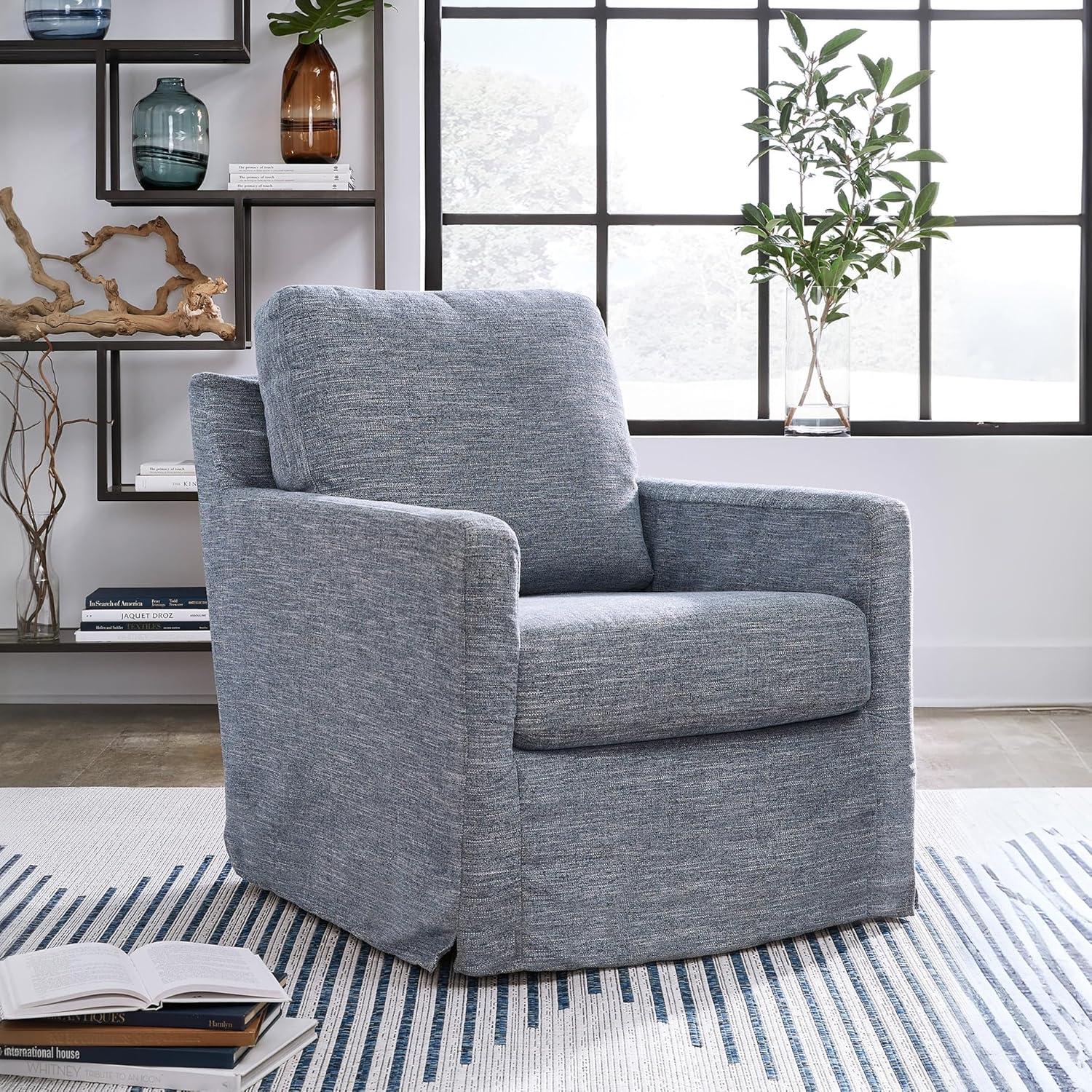 imageSignature Design by Ashley Nenana NextGen Nuvella Casual UV Resistant Upholstered Swivel Glider Accent Chair with Removable Slipcover BlueBlue