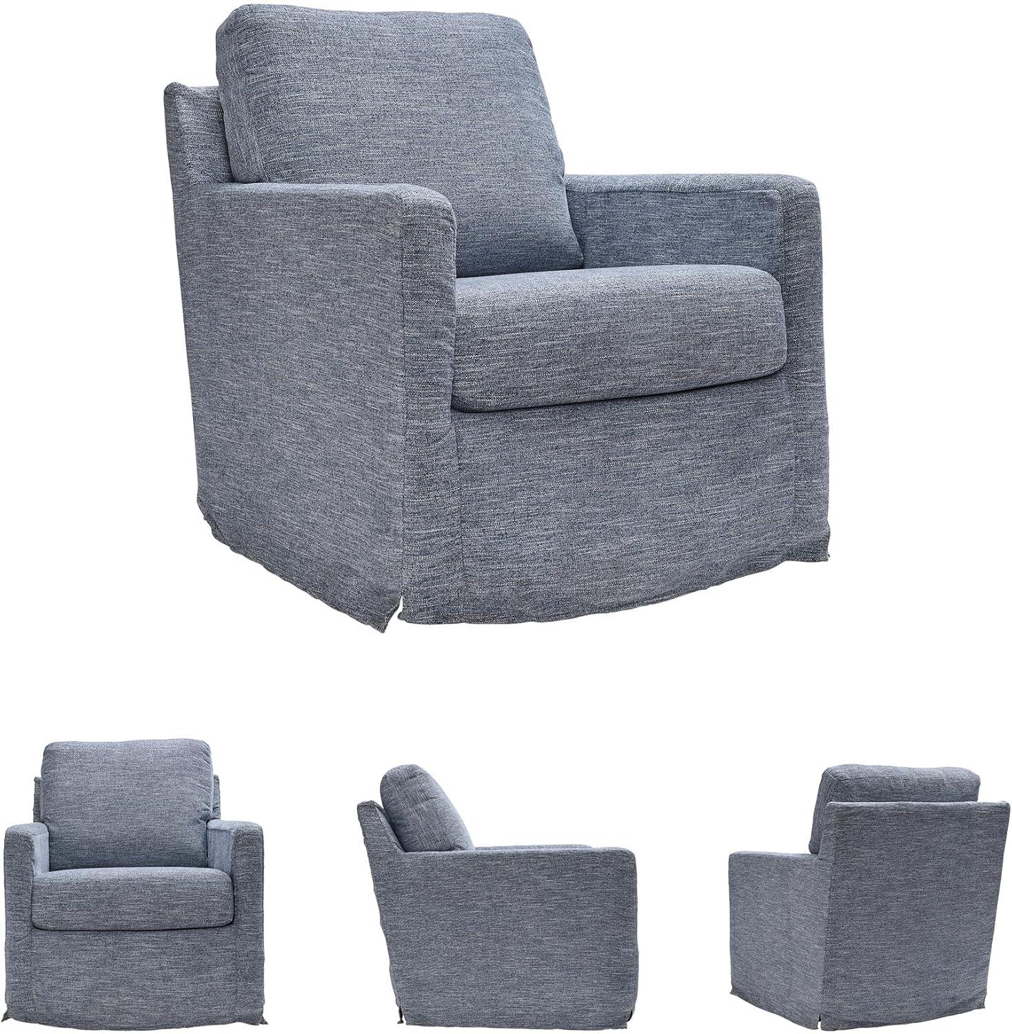 imageSignature Design by Ashley Nenana NextGen Nuvella Casual UV Resistant Upholstered Swivel Glider Accent Chair with Removable Slipcover BlueBlue