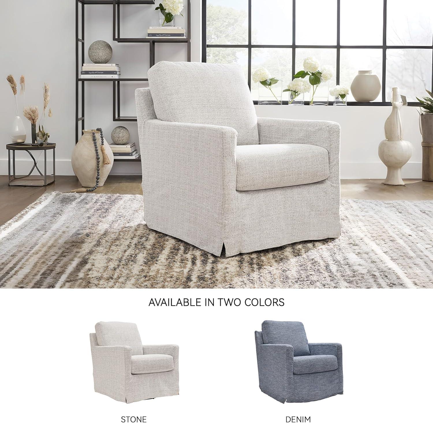 imageSignature Design by Ashley Nenana NextGen Nuvella Casual UV Resistant Upholstered Swivel Glider Accent Chair with Removable Slipcover BlueLight Gray