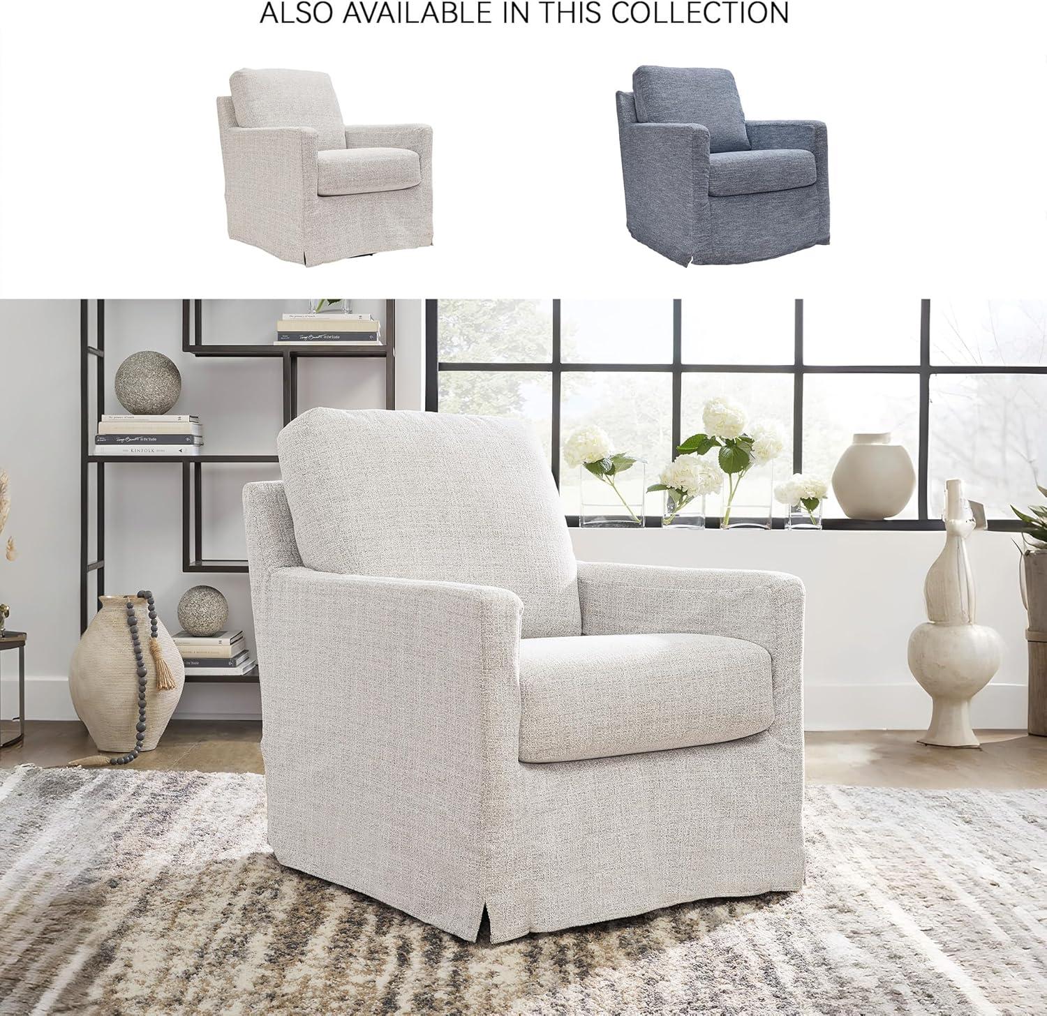imageSignature Design by Ashley Nenana NextGen Nuvella Casual UV Resistant Upholstered Swivel Glider Accent Chair with Removable Slipcover BlueLight Gray