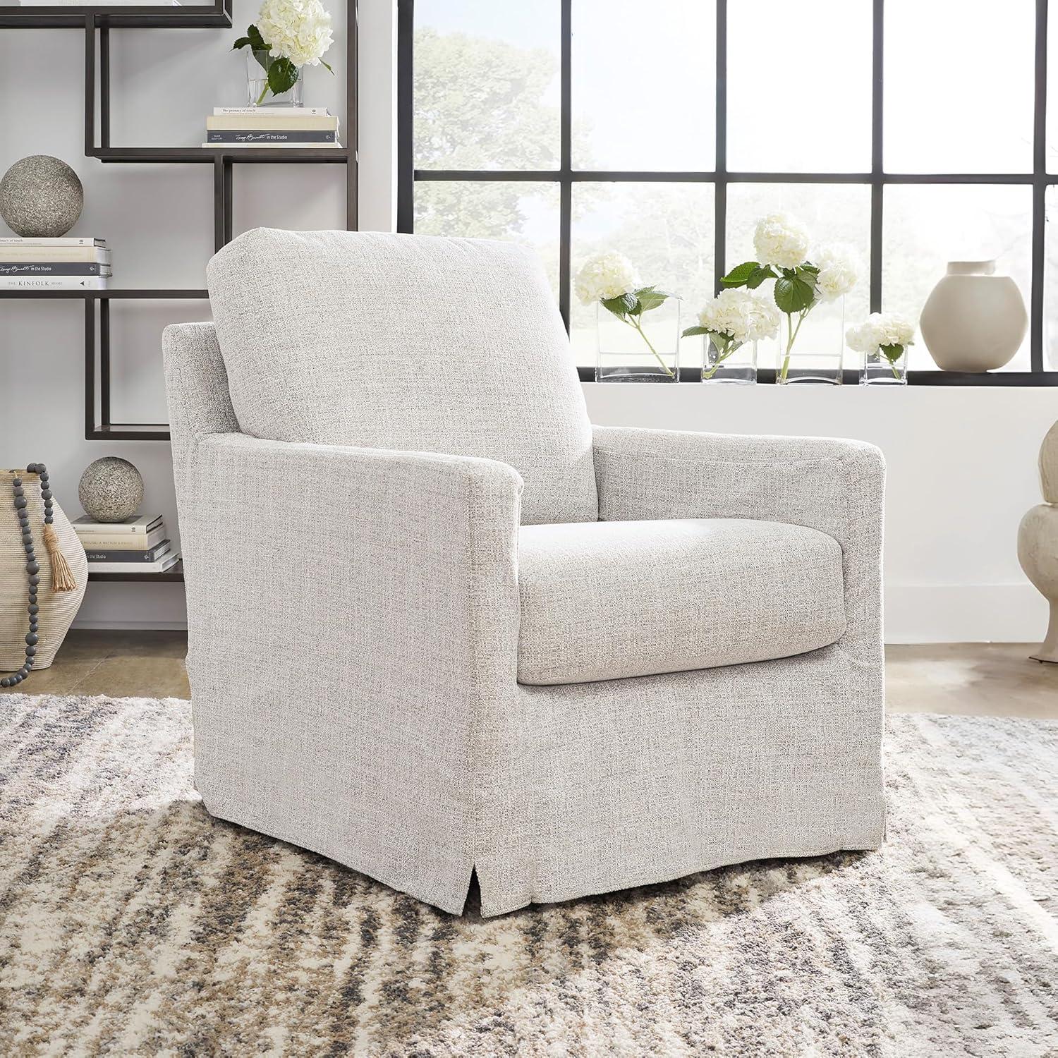 imageSignature Design by Ashley Nenana NextGen Nuvella Casual UV Resistant Upholstered Swivel Glider Accent Chair with Removable Slipcover BlueLight Gray
