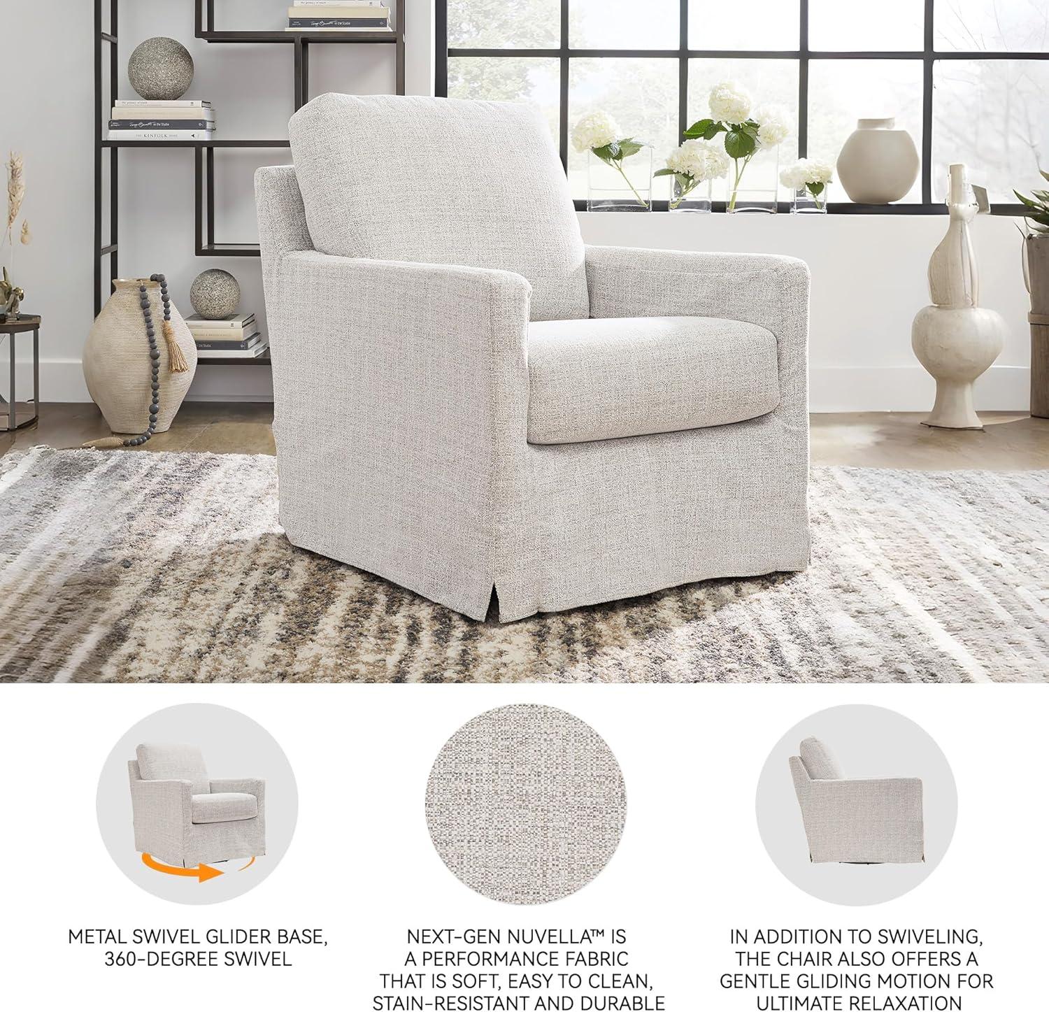 imageSignature Design by Ashley Nenana NextGen Nuvella Casual UV Resistant Upholstered Swivel Glider Accent Chair with Removable Slipcover BlueLight Gray