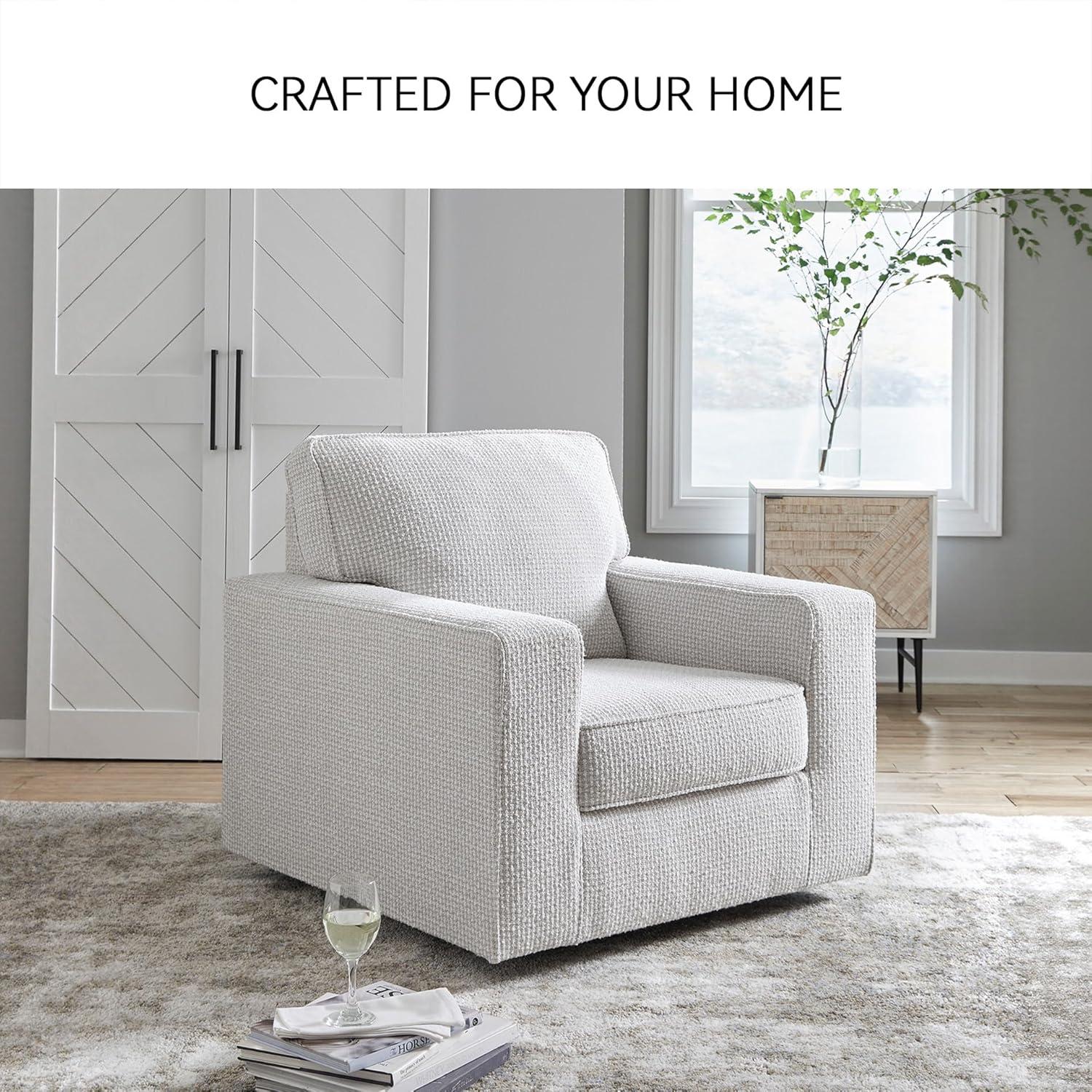 imageSignature Design by Ashley Olwenburg Casual Swivel Accent Chair with Track Arms Metal Swivel Base and Removable Cushions BeigeBeige