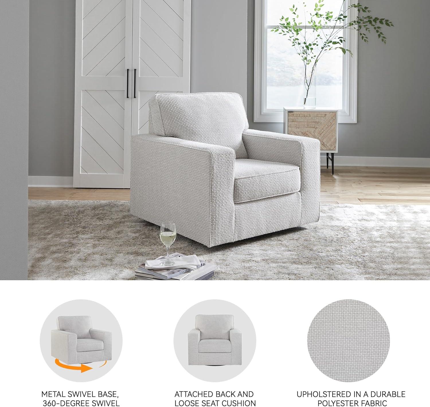 imageSignature Design by Ashley Olwenburg Casual Swivel Accent Chair with Track Arms Metal Swivel Base and Removable Cushions BeigeBeige