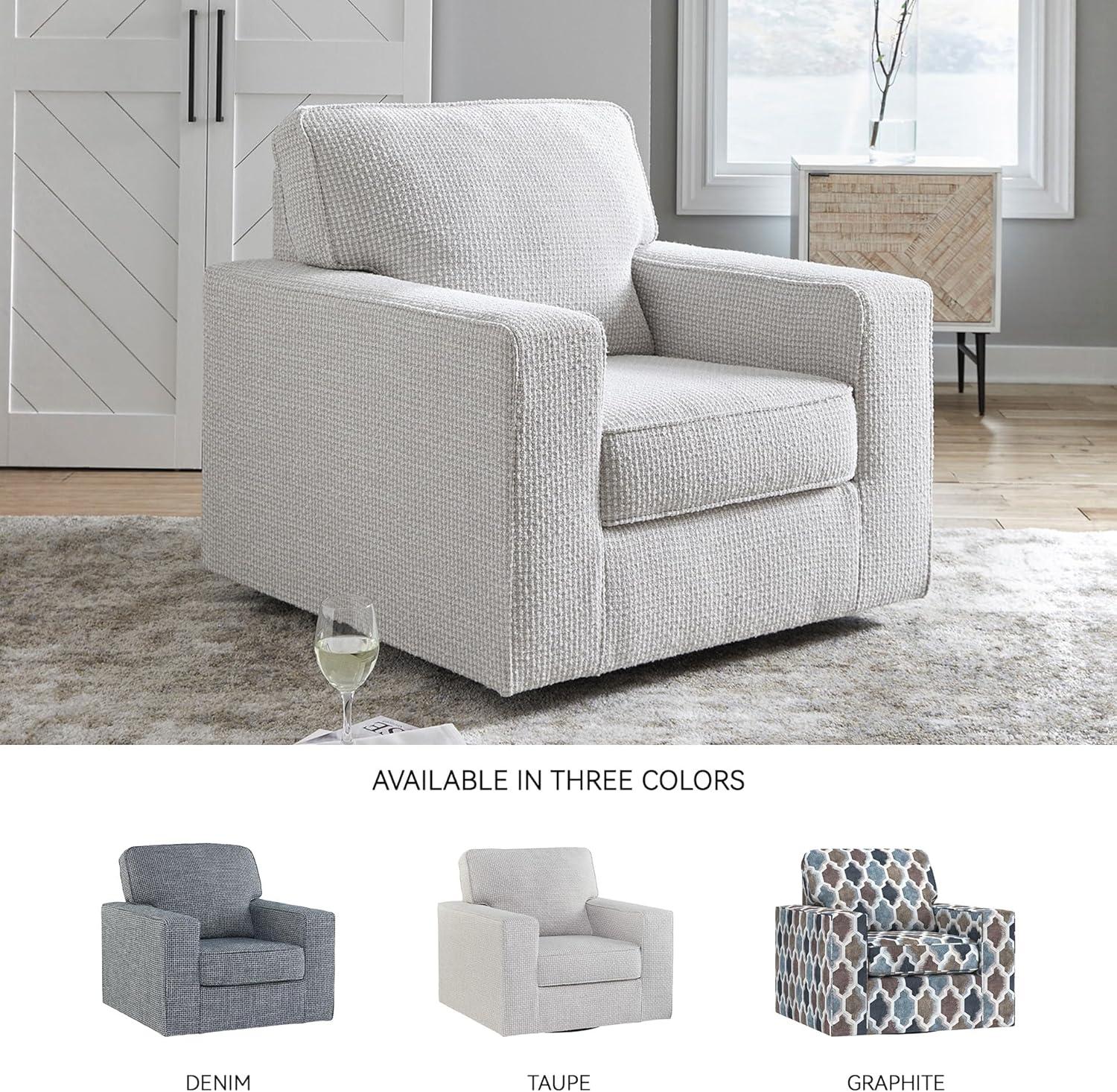 imageSignature Design by Ashley Olwenburg Casual Swivel Accent Chair with Track Arms Metal Swivel Base and Removable Cushions BeigeBeige