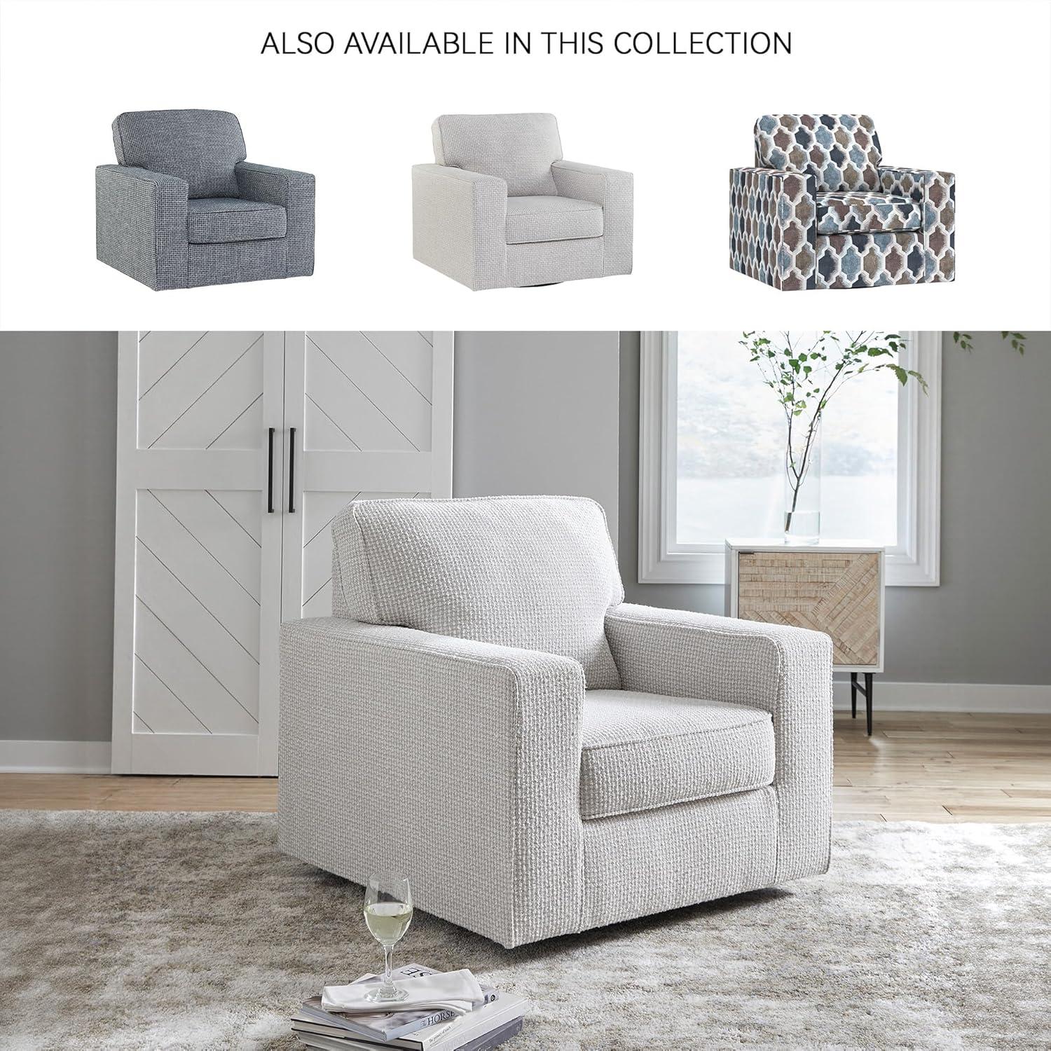 imageSignature Design by Ashley Olwenburg Casual Swivel Accent Chair with Track Arms Metal Swivel Base and Removable Cushions BeigeBeige