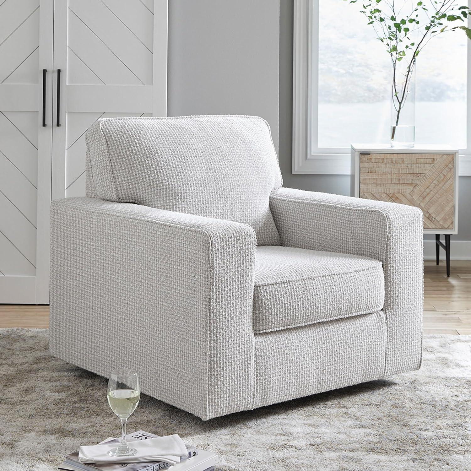 imageSignature Design by Ashley Olwenburg Casual Swivel Accent Chair with Track Arms Metal Swivel Base and Removable Cushions BeigeBeige
