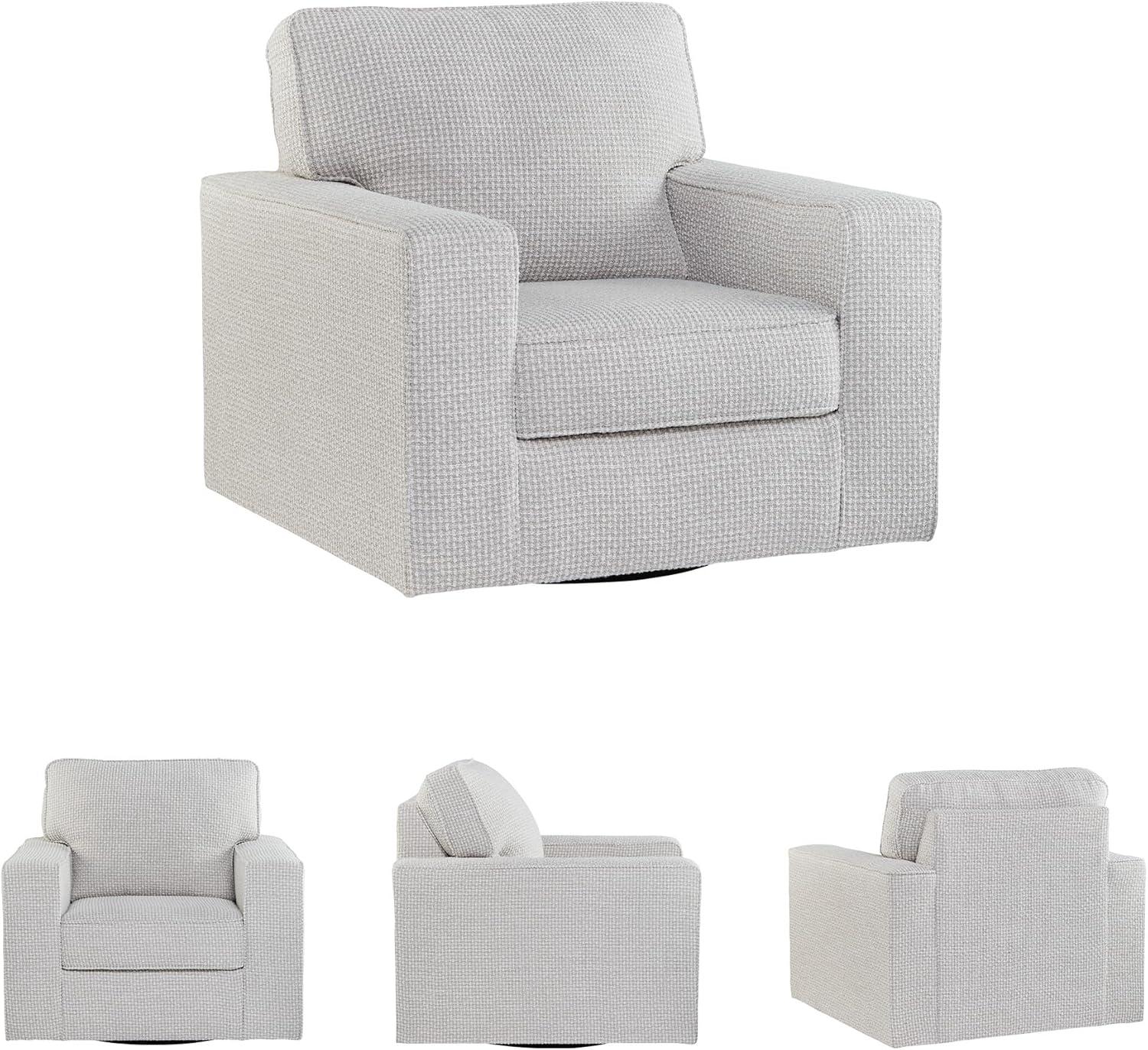 imageSignature Design by Ashley Olwenburg Casual Swivel Accent Chair with Track Arms Metal Swivel Base and Removable Cushions BeigeBeige