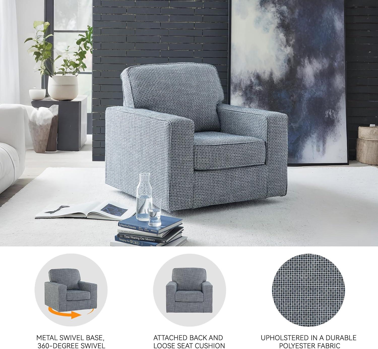 imageSignature Design by Ashley Olwenburg Casual Swivel Accent Chair with Track Arms Metal Swivel Base and Removable Cushions BlueBlue